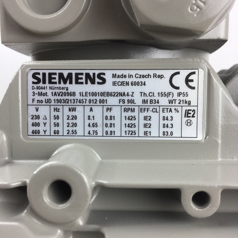 1LE1001-0EB62-2NA4-Z Siemens 90-2P 2,2kW 230/400V B34 AL