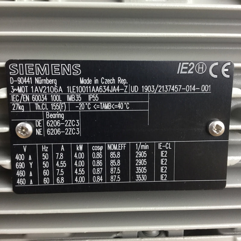 1LE1001-1AA63-4JA4-Z Siemens 100-2P 4kW 400/690V B35 AL
