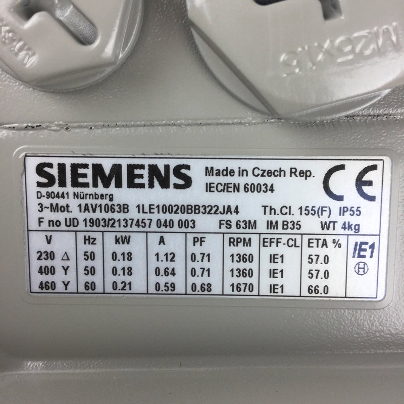 1LE1002-0BB32-2JA4 Siemens 63-4P 0,18kW 230/400V B35 AL