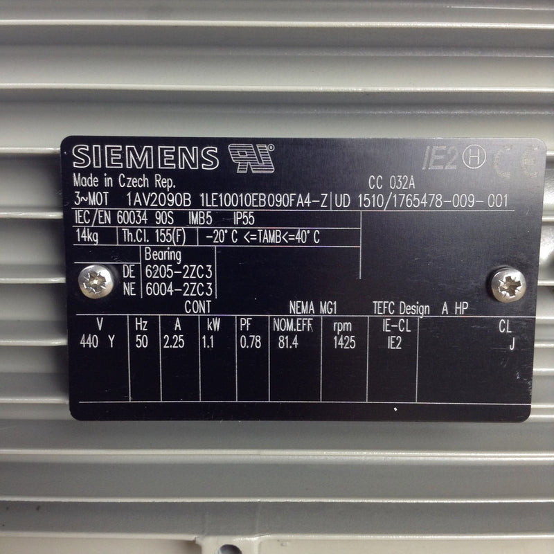 1LE1001-0EB09-0FA4-Z Siemens 90-4P 1,1kW NstdV B5 AL