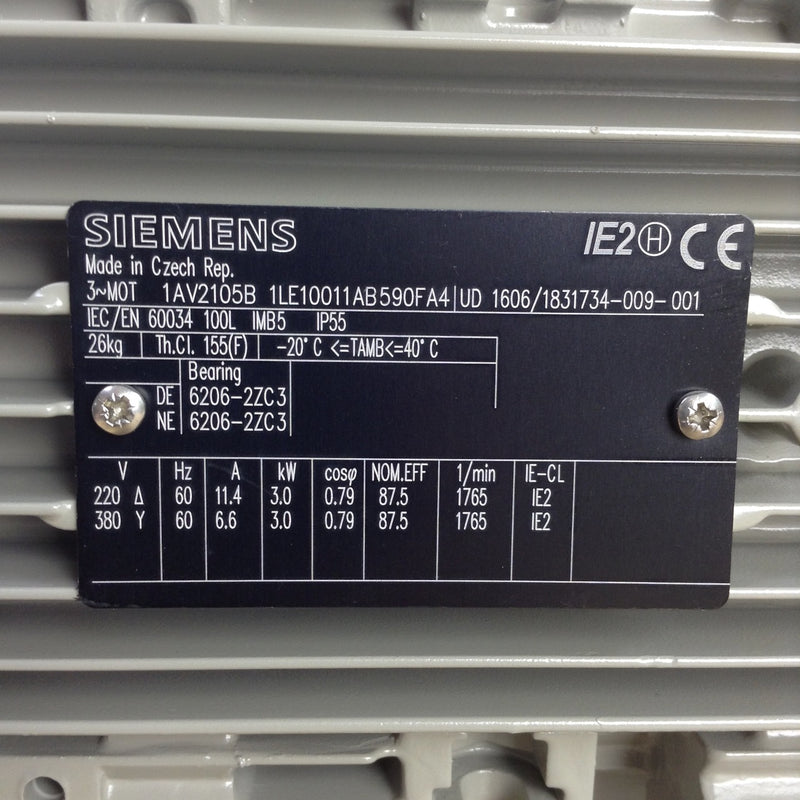 1LE1001-1AB59-0FA4 Siemens 100-4P 3kW NstdV B5 AL