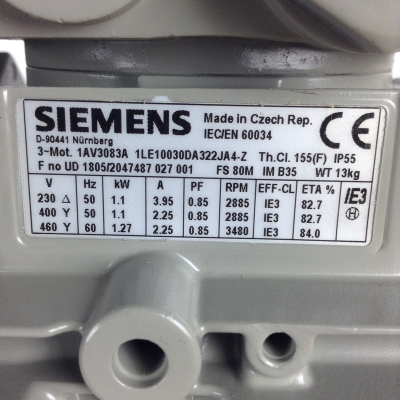 1LE1003-0DA32-2JA4-Z Siemens 80-2P 1,1kW 230/400V B35 AL