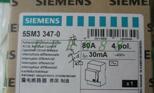 NEW SIEMENS Circuit Breaker 5SM3347-0 4P 80A 30MA