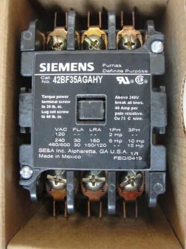 New Siemens Definite Purpose Contactor, 42BF35AGAHY, CTR 01151, 208/240VAC Coil