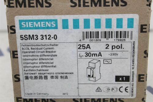 Siemens 5SM3 312-0 Residual Current Circuit Breakers 5SM3312-0 25A 2 Pin