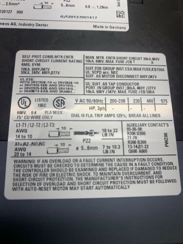 New in box Siemens Compact Load Feeder 3RA6120-1AP32 Warranty Fast Shipping