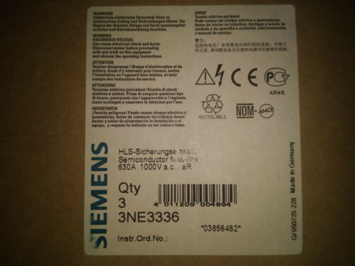 Siemens SITOR Fuses 3NE3336 3NE3 336 630A 1000V made in Germany