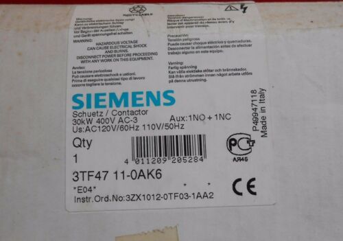 SIEMENS 3TF4711-0AK6 CONTACTOR; AC 120V / 60HZ