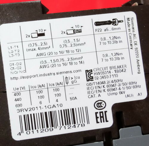 1PC NEW Siemens 3RV2011-1GA10 Motor breaker