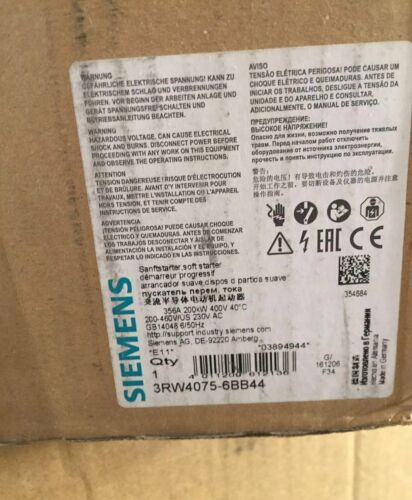 NEW Siemens soft starter 3RW4075-6BB44 IN BOX one year warranty