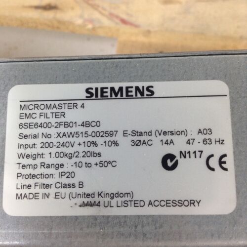 6SE6400-2FB01-4BC0 Siemens Micromaster 4 EMC Filter 6SE64002FB014BC0 6SE6400 2FB