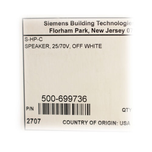 SIEMENS 500-699736 S-HP-C SPEAKER ASSEMBLY NOTIFICATION APPLIANCE, 25/70V, WHITE