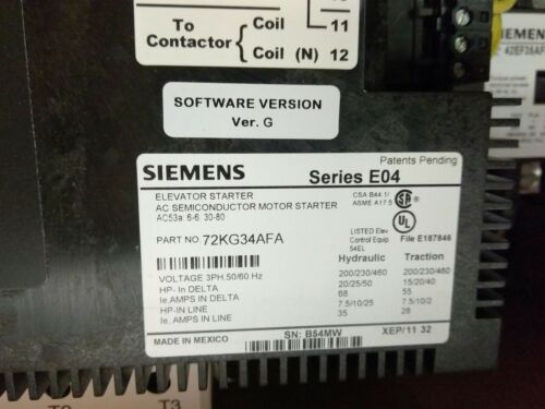 SIEMENS 72KG34AFP AC SEMICONDUCTOR ELEVATOR MOTOR STARTER