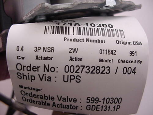 Siemens Actuator Valve 171A-10300 GDE131.1P 1/2 NPT Ships Same Day