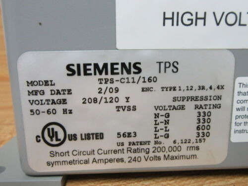 Siemens TPS-C11/160 Voltage Surge Suppressor TPSC11160