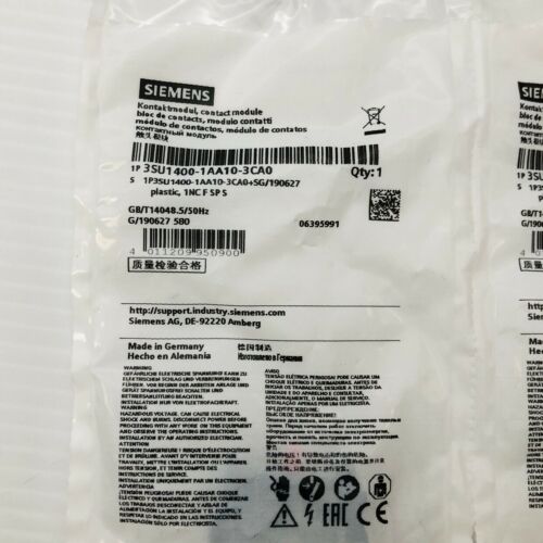 LOT OF 2 SIEMENS 3SU1400-1AA10-3CA0 CONTACT MODULE GB/T14048.5/50Hz /G190627 580