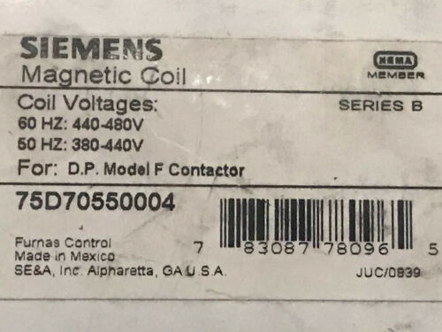 1 â€?SIEMENS 75D70550004 Magnetic Coil, Furnas Control. NEW in Box