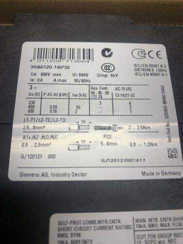 New in box Siemens Compact Load Feeder 3RA6120-1AP32 Warranty Fast Shipping