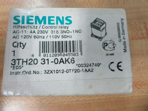 Siemens 3TH20-31-0AK6 Control Relay 3TH20310AK6