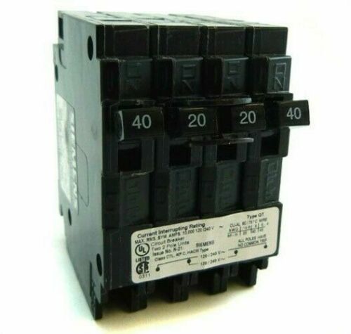 Siemens Q24020CT2 One 20Amp One 40-Amp Double Pole Quadplex Circuit Breaker