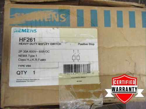 NIB SIEMENS HF261 30 AMP 600 VAC 2 Pole Disconnect Fused 2 Year Warranty