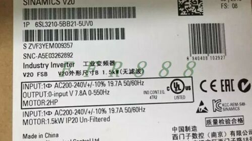 ONE NEW SIEMENS 6SL3210-5BB21-5UV0