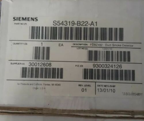 Siemens Duct Smoke Detector FDBZ492 S54319-B22-A1 FIRE ALARM