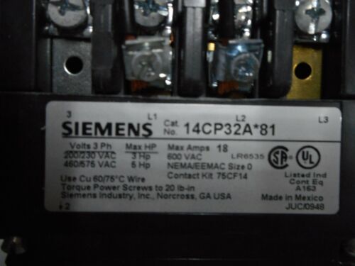 SIEMENS 17CP92BF1181 NON-REVERSING COMBO MOTOR STARTER