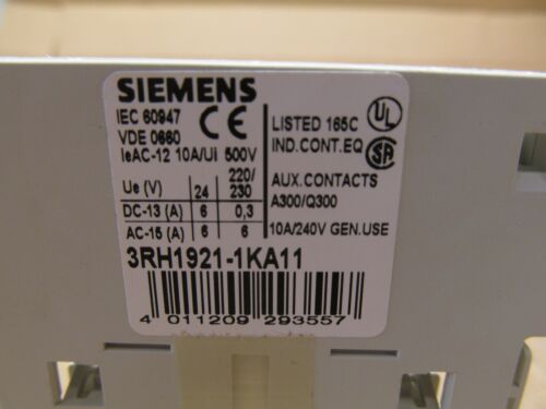 1 NIB SIEMENS 3RH1921-1KA11 3RH19211KA11 AUXILIARY SIDE 2ND S3 1NO 1NC
