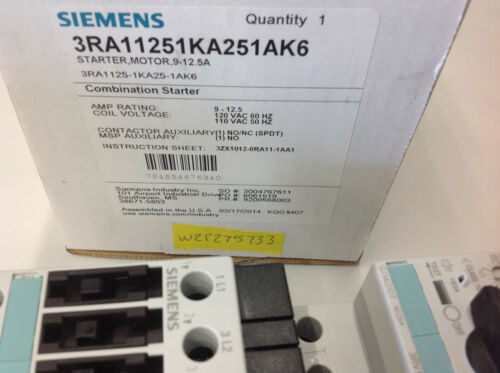 Siemens 3RA1125-1KA25-1AK6 Combination Starter Motor 9-12.5A, 110/120 Coil NIB