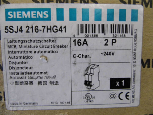 3 SIEMENS 5SJ42167HG41 Miniature Circuit Breakers UL489, 2-POLE, 16A