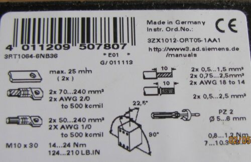 SIEMENS CONTACTOR 3RT1064-6NB36 3RT10646NB36 3RT1064 6NB36 .21-27.3VDC COIL NEW