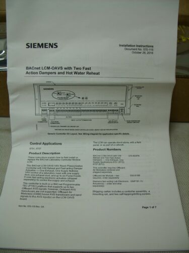 SIEMENS - PROGRAMMABLE BACnet TEC LCM-OAVS HVAC DAMPER CONTROLLER 570-803PA NEW