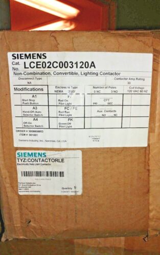 SIEMENS LCE02C003120A 0A max, 600V, complete with 480V AC 60Hz coil, enclosed in