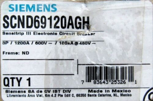 NEW SIEMENS SCND69120AGH CIRCUIT BREAKER 1200A 600V 3 POLE