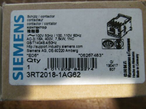 NEW Siemens 3RT2018-1AG62 Contactor 100V