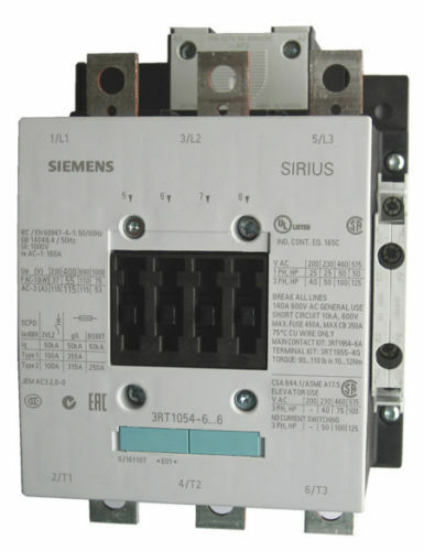 Siemens SIRIUS 3Pole Motor Starter 160A Contactor 110-127v Coil 3RT1054-6AF36