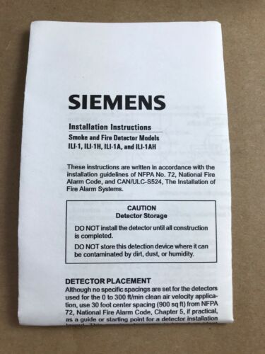 Siemens ILI-1 Intelligent Smoke Ionization Detector *New* *Rare* *Discontinued*
