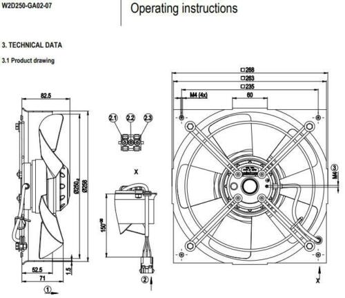 For ebmpapst W2D250-GA02-07 cooling Fan AC 400V 180W 0.27A Siemens inverter fan