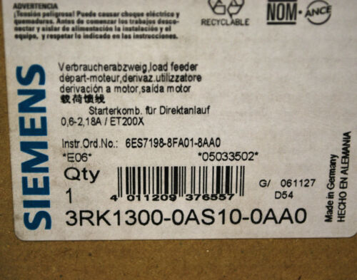 Siemens 3RK1300-0AS10-0AA0 Starter EDS WO/BC ET200X 0.6-2.18A - NEW