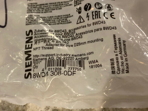 NEW Siemens Adapter For Pipe D25mm Mounting NPT Thread 8WD4 308-0DF FAST SHIP