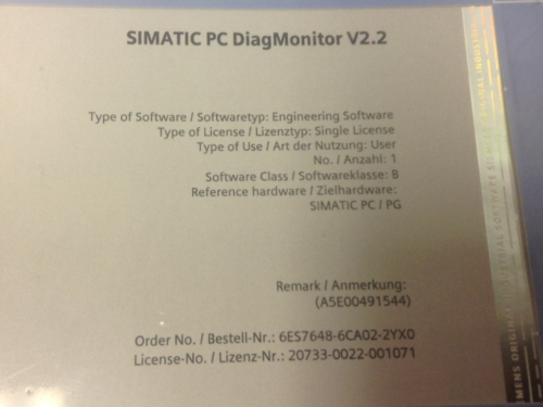 Siemens/Simatic PC DiagMonitor V2.2 - Software - P/N: 6ES7648-6CA02-2YX0 - NEW