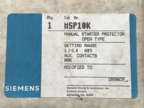 SIEMENS-ALLIS MSP10K MANUAL STARTER OVERLOAD PROTECTOR, 50-AMP, 600-VOLT