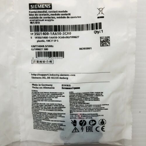 LOT OF 2 SIEMENS 3SU1400-1AA10-3CA0 CONTACT MODULE GB/T14048.5/50Hz /G190627 580