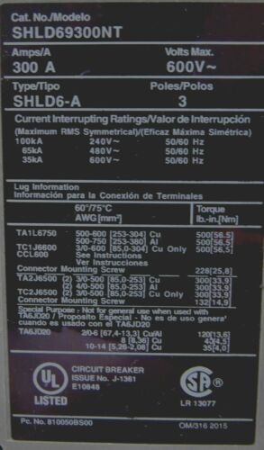NEW SIEMENS SHLD69300NT CIRCUIT BREAKER 300A 600V 3 POLE
