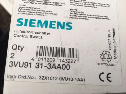Two (2) Siemens 3VU91 31-3AA00 Control Switches