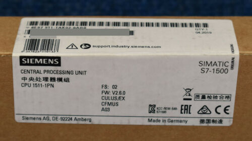 New Sealed Siemens 6ES7-511-1AK02-0AB0 /E-Stand 02 6ES75111AK020AB0 MFG: 2019 S