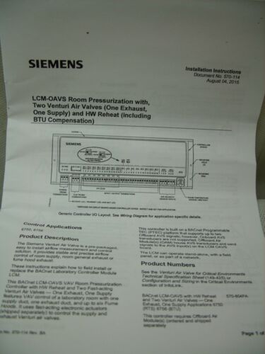 SIEMENS - PROGRAMMABLE BACnet TEC LCM-OAVS HVAC VENTURI CONTROLLER 570-804PA NEW