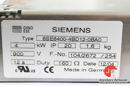 SIEMENS 6SE6 400-4BD12-0BA0 BRAKE RESISTOR - FREE SHIPPING WORLDWIDE -