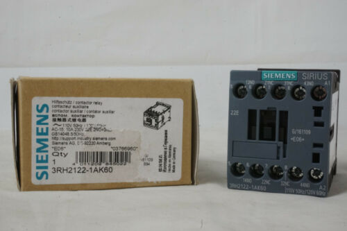 New Siemens 3RH2122-1AK60 Auxiliary Contactor Relay 2 NO + 2 NC, 110 V AC, 50 Hz